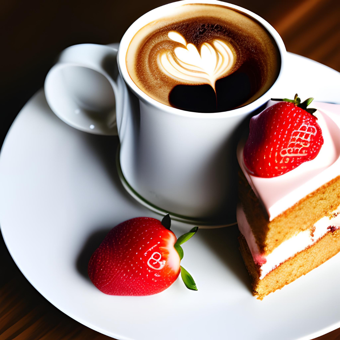 커피디저트에 어울리는 딸기케이크와 향긋한 아메리카노